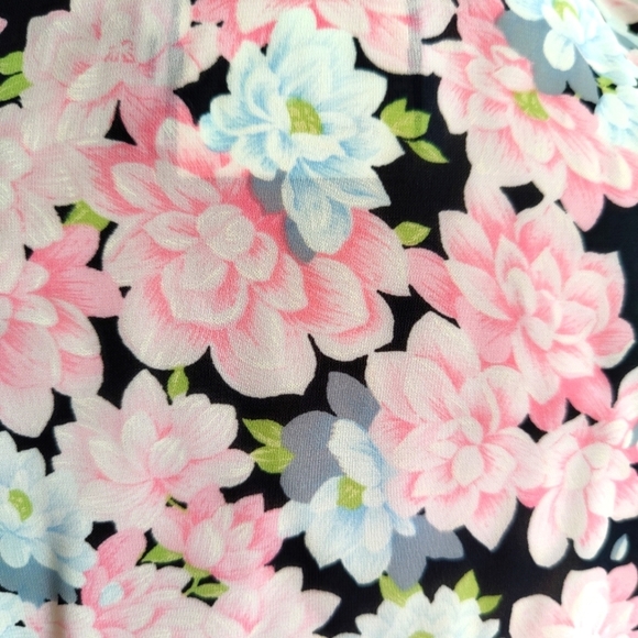 Spring Vintage Floral Blouse / Tie Up Waist / Black/Pink/Blue / Sz 10/12 - Picture 3 of 6
